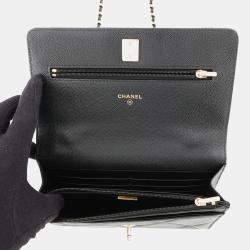 Pre Owned Chanel Matelasse Chain Wallet Black Caviar Leather