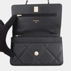 Pre Owned Chanel Matelasse Chain Wallet Black Caviar Leather