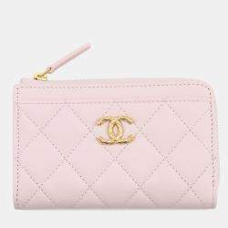 مملوكة مسبقًا حافظة شانييل CC بجلد كافيار وردي بسحاب