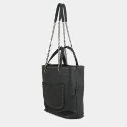 Pre Owned Chanel Cc Logo Cava 2-Way Tote Bag Black Leather