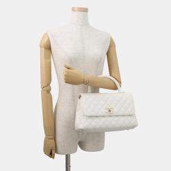 Pre Owned Chanel Coco Handle White Caviar Leather Size 29