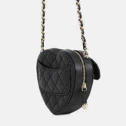 Pre Owned حقيبة شانيل سلسلة قلب مغطاة كتف جلد الخروف سوداء