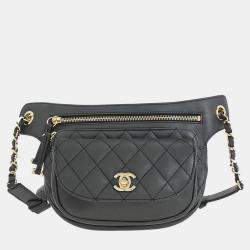 Pre Owned Chanel Gray Calfskin Waist Bum Bag