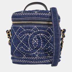 Pre Owned Chanel Blue Denim Vanity 2way Handbag