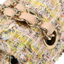 Pre Owned حقيبة كتف كلاسيكية مزدوجة قلاب متوسطة شنيل تويد زهري فاتح 2.55