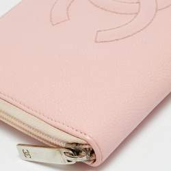 Pre Owned محفظة شانييل سحاب ملتف جلد زهري فاتح سي سي تايملس