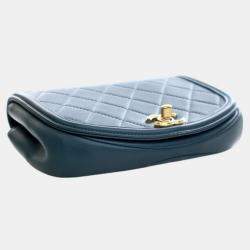 Pre Owned Chanel Blue Mini Quilted Calfskin Underline Flap