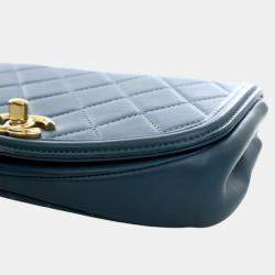 Pre Owned Chanel Blue Mini Quilted Calfskin Underline Flap