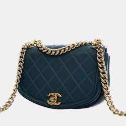 Pre Owned Chanel Blue Mini Quilted Calfskin Underline Flap