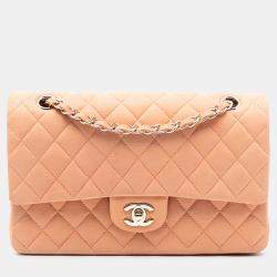 Pre Owned Chanel Orange Medium Classic Caviar Double Flap