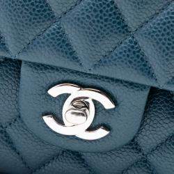 Pre Owned Chanel Blue Medium Classic Caviar Double Flap