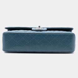 Pre Owned Chanel Blue Medium Classic Caviar Double Flap