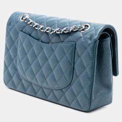 Pre Owned Chanel Blue Medium Classic Caviar Double Flap