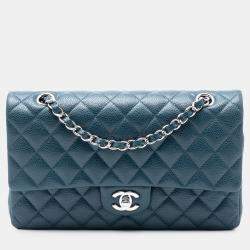Pre Owned Chanel Blue Medium Classic Caviar Double Flap