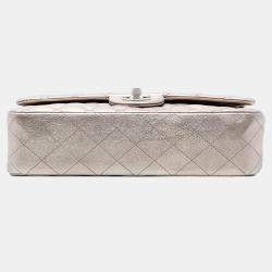 Pre Owned Chanel Gold Medium Classic Metallic Lambskin Double Flap