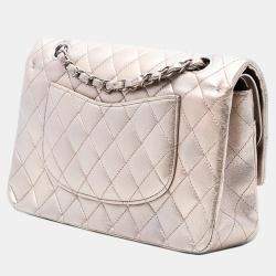 Pre Owned Chanel Gold Medium Classic Metallic Lambskin Double Flap