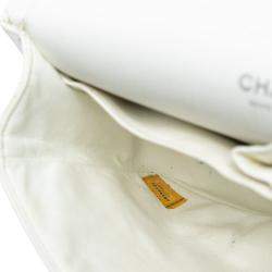 مملوكة مسبقًا حقيبة شانيل كلاسيك وسط كافيار قلاب مزدوج أبيض