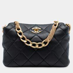 Pre Owned Chanel Black CC Quilted Lambskin Chain Shoulder Bag