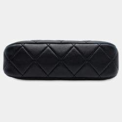 Pre Owned حقيبة كتف سلسلة شانيل ضفائر CC سوداء جلد حملان