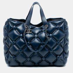 Pre Owned Chanel Blue Large Quilted Leather Chesterfield Shopping Tote