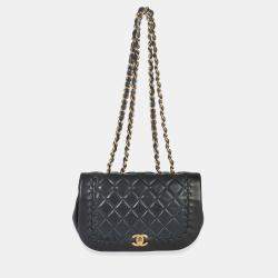 Pre Owned حقيبة شانيل بغلاف سرج مضفر CC من جلد الخروف المبطن الأسود