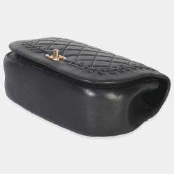 Pre Owned حقيبة شانيل بغلاف سرج مضفر CC من جلد الخروف المبطن الأسود