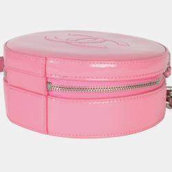 Pre Owned حقيبة شانيال دائرية وردية بجلد العجل لامعة بعلامة سي سي الأرض