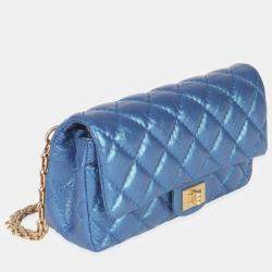 Pre Owned Chanel Blue Metallic Aged Quilted Calfskin 2.55 Reissue Flap Belt Bag