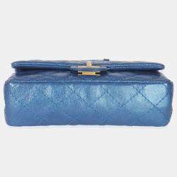 Pre Owned Chanel Blue Metallic Aged Quilted Calfskin 2.55 Reissue Flap Belt Bag