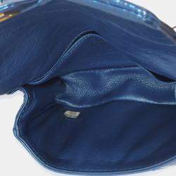 Pre Owned Chanel Blue Metallic Aged Quilted Calfskin 2.55 Reissue Flap Belt Bag