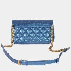 Pre Owned Chanel Blue Metallic Aged Quilted Calfskin 2.55 Reissue Flap Belt Bag
