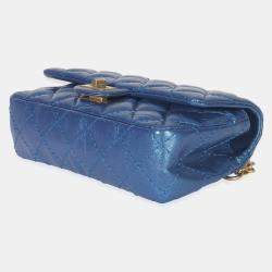Pre Owned Chanel Blue Metallic Aged Quilted Calfskin 2.55 Reissue Flap Belt Bag