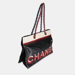 Pre Owned Chanel Vintage Black Red Lambskin No. 5 Star Chain Tote Bag