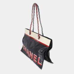 Pre Owned Chanel Vintage Black Red Lambskin No. 5 Star Chain Tote Bag