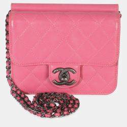 Pre Owned Chanel Pink Quilted Lambskin Mini Crossing Times Flap Bag