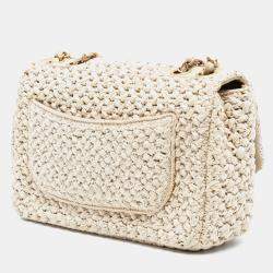 Pre Owned شنطة شانيل بنية متوسطة كروشيه رافيا بغطاء واحد