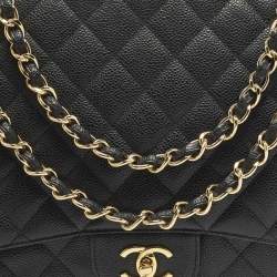 Pre Owned Chanel Classic Single Flap Maxi Black Caviar Quilted Leather Bag