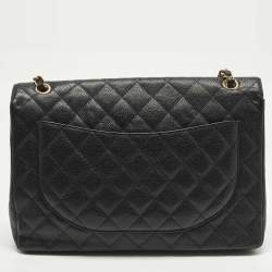 Pre Owned Chanel Classic Single Flap Maxi Black Caviar Quilted Leather Bag
