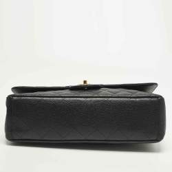 Pre Owned Chanel Classic Single Flap Maxi Black Caviar Quilted Leather Bag