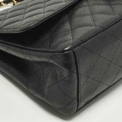 Pre Owned Chanel Classic Single Flap Maxi Black Caviar Quilted Leather Bag