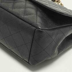 Pre Owned Chanel Classic Single Flap Maxi Black Caviar Quilted Leather Bag