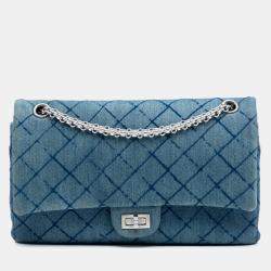 Pre Owned Chanel Blue Reissue 2.55 Quilted Denim Double Flap 226