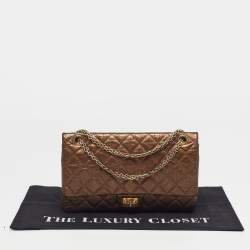 Pre Owned Chanel Reissue 2.55 226 Metallic Brown Quilted Aged Leather Flap Bag