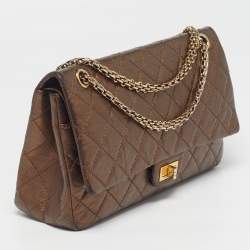 Pre Owned Chanel Reissue 2.55 226 Metallic Brown Quilted Aged Leather Flap Bag