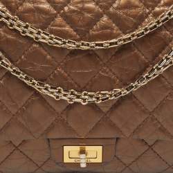 Pre Owned Chanel Reissue 2.55 226 Metallic Brown Quilted Aged Leather Flap Bag