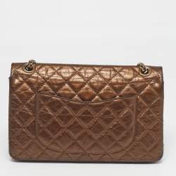 Pre Owned Chanel Reissue 2.55 226 Metallic Brown Quilted Aged Leather Flap Bag