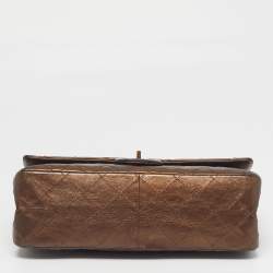 Pre Owned Chanel Reissue 2.55 226 Metallic Brown Quilted Aged Leather Flap Bag