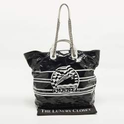 Pre Owned Chanel La Pausa Black/White Coated Canvas Shopper Tote