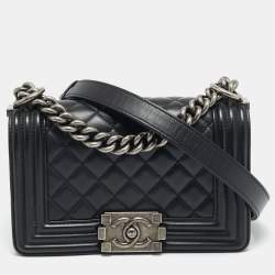 Pre Owned Chanel Boy Small Black Quilted Leather Flap Bag