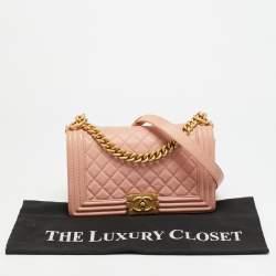 Pre Owned حقيبة شانيل بوي جلد كافيار مبطن وردي متوسط بقلاب